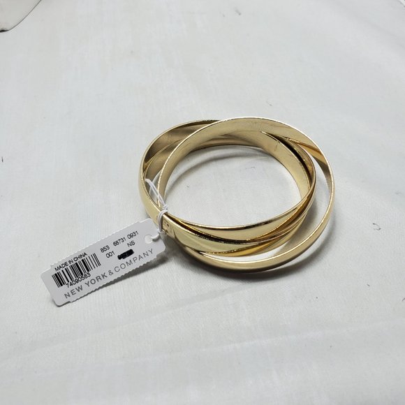 New York & Company gold trinity 3pc bangle bracelet set - Picture 2 of 6